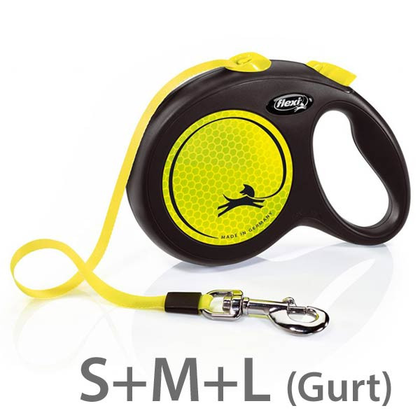 Flexi Rollleine Neon mit sichtbarer Neon-Leine und Neon-Gehäuse