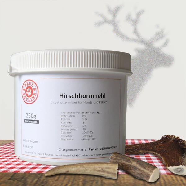 Kalziumhaltiges Hirschhornmehl von Paul & Paulina bei knochenfreier Fütterung