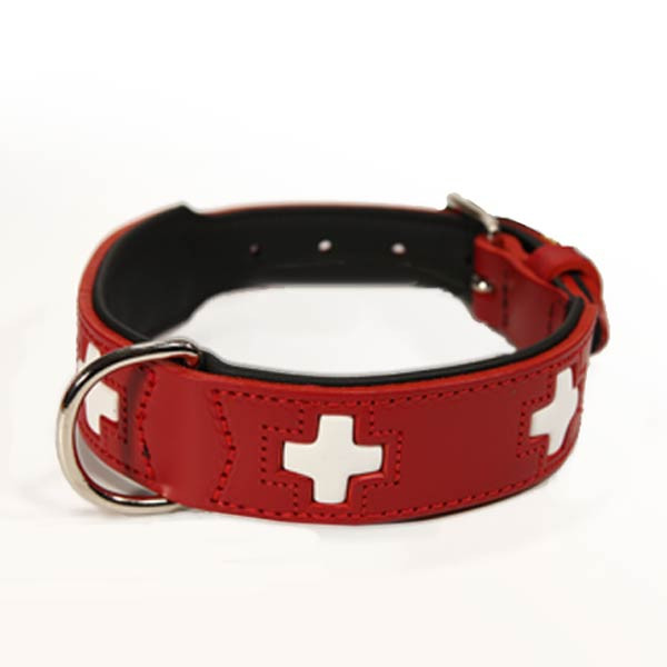 Hundehalsband Swiss Design in rotem Leder von Hunter