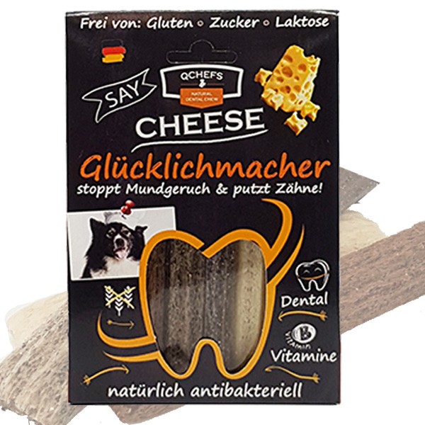 Glücklichmacher Cheese Dental-Kaustangen von QChefs als leckerer Zahnputzer